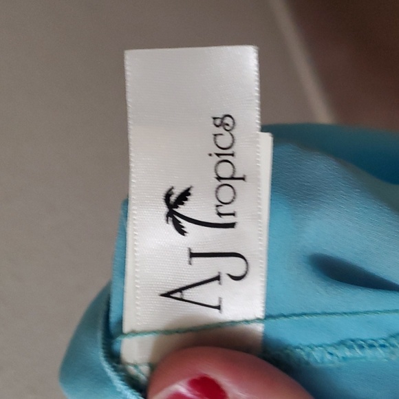 Aj Tropics Free size linen ocean blue palazzo pants semi sheer tie waist breezy - Picture 5 of 8